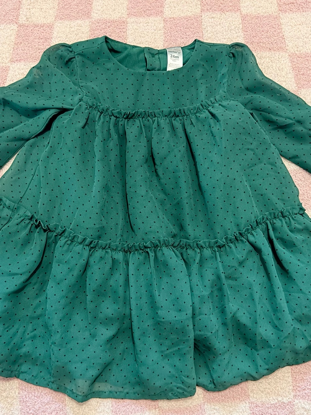 Carters Toddler Green Tiered Polka Dot Dress